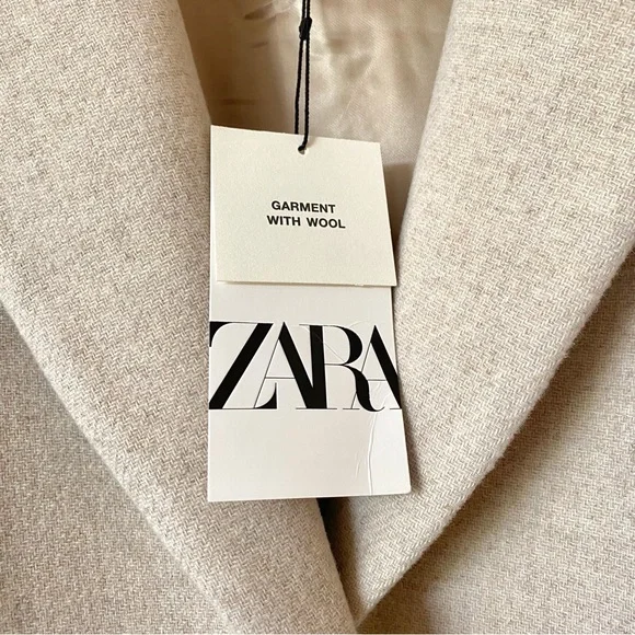 Zara wool blend belted wrap coat cream - Picture 9 of 13